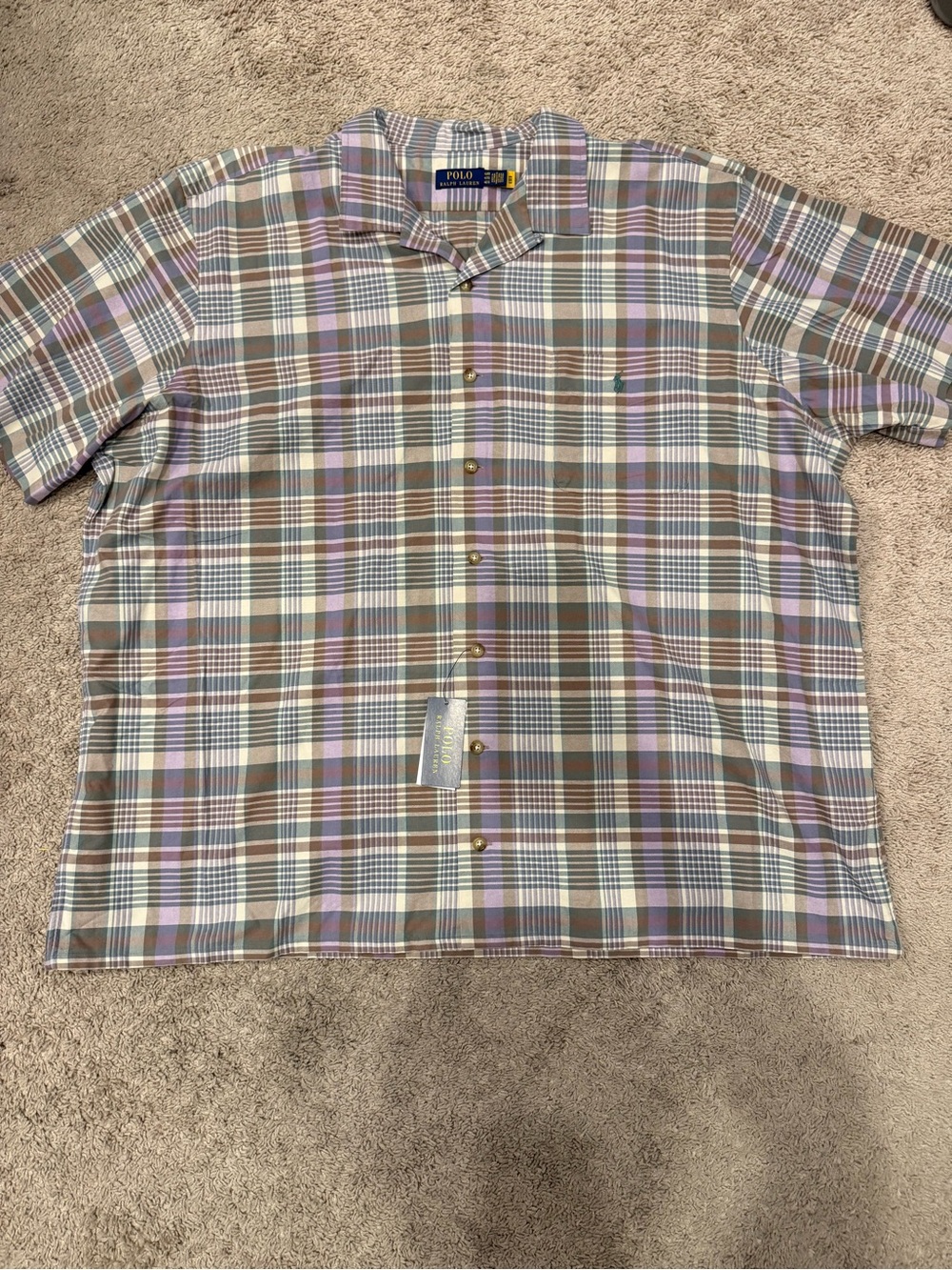 NWT Polo Ralph Lauren Mens 4XB 4XL Big Plaid Short Sleeve Cotton Camp Shirt